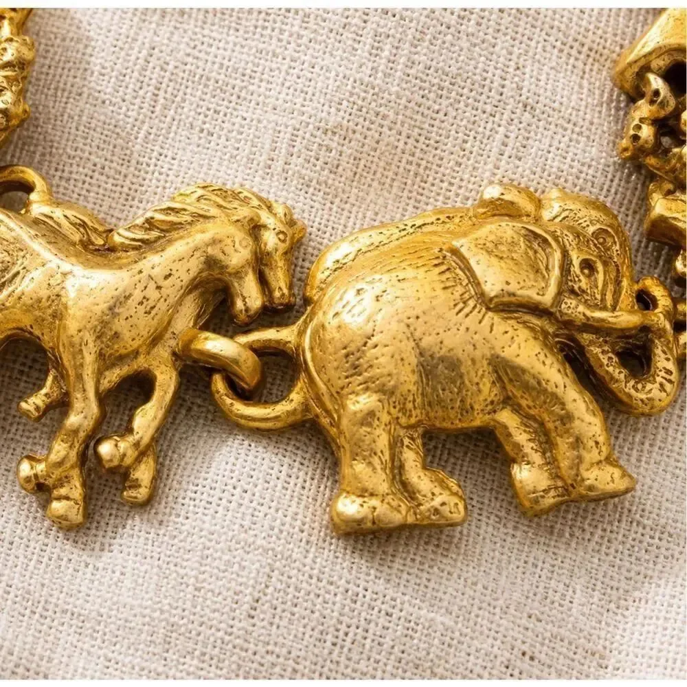 Noah’s Ark Animal Link Bracelet by AJC Gold Tone Vintage
